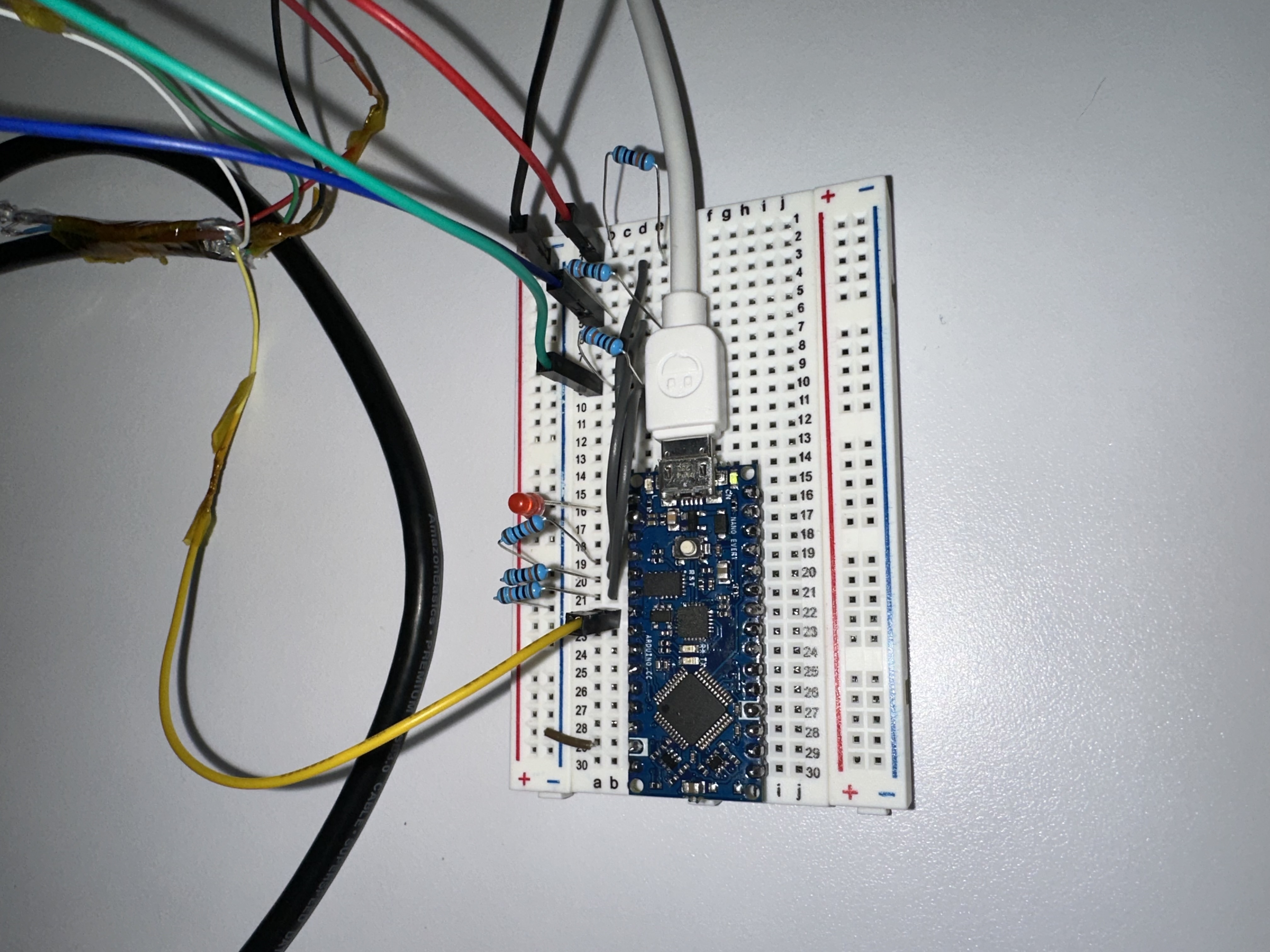 Early Arduino and breadboard setup used during internship prototyping